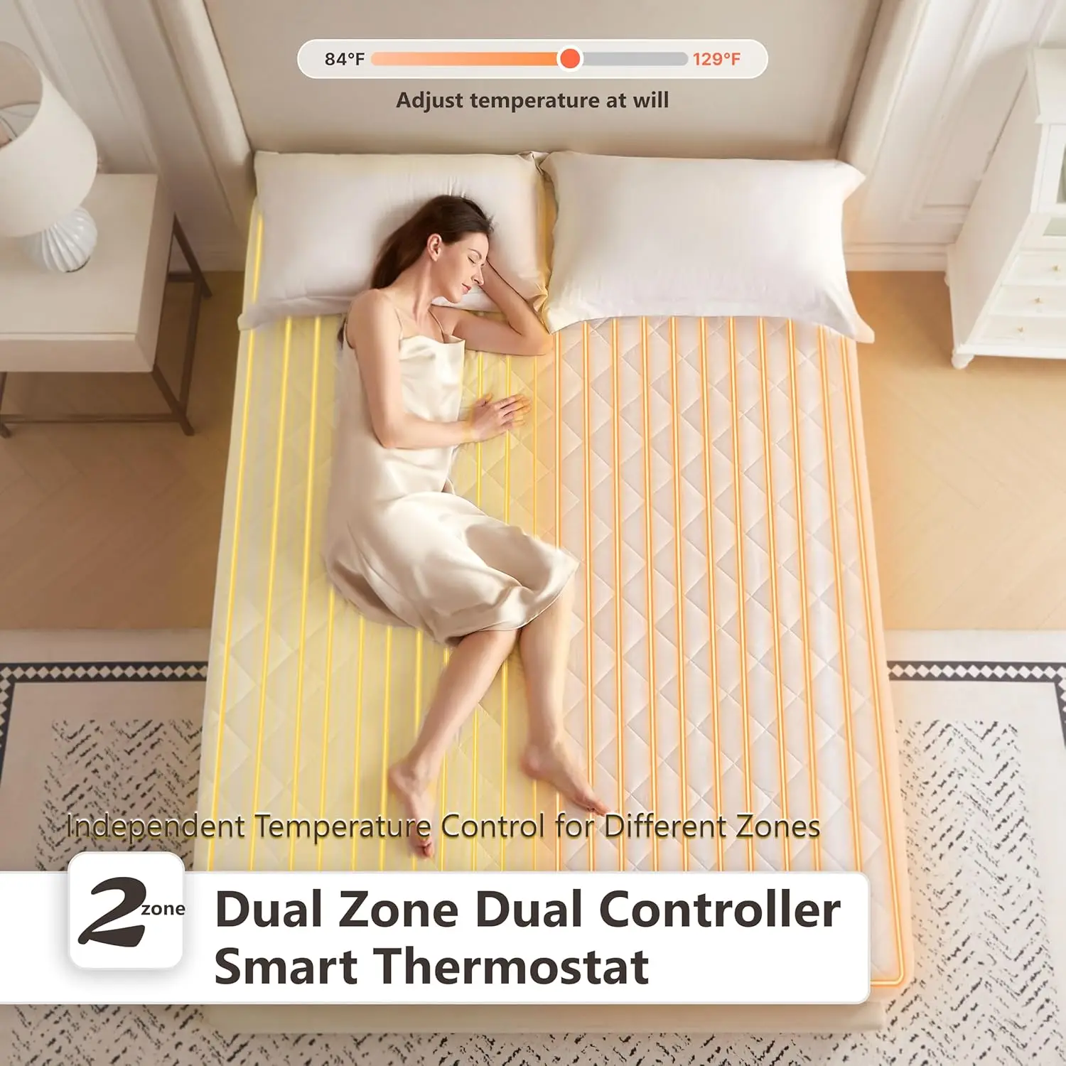 Queen Size Heated Mattress Pad with Dual Control, 10 Heat Settings, Timer & Auto Off, Machine Washable, ETL Certified