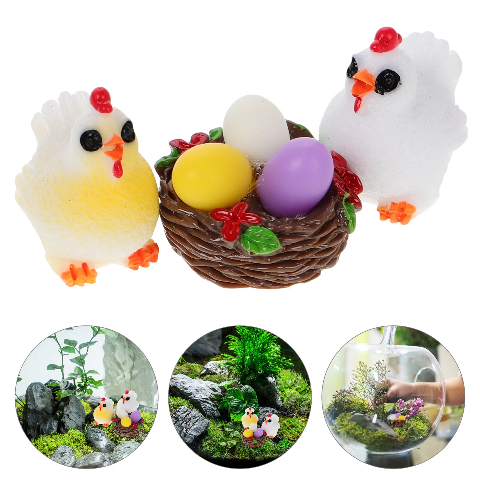 

1Set Miniature Resin Chickens Decor Ideal for Terrariums and Moss Gardens Long Lasting Mini Chicken