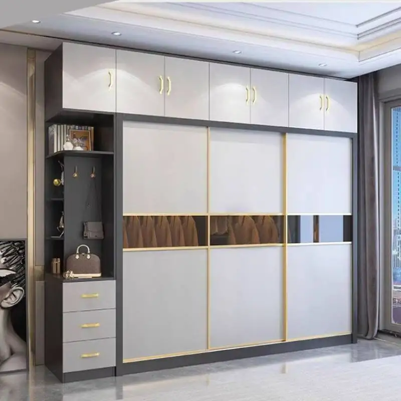 Modern Railings Wardrobes Closet Wooden Wheel Long Saving Drawers Wardrobes Storage Sliding Guarda Roupas Furniture For Home