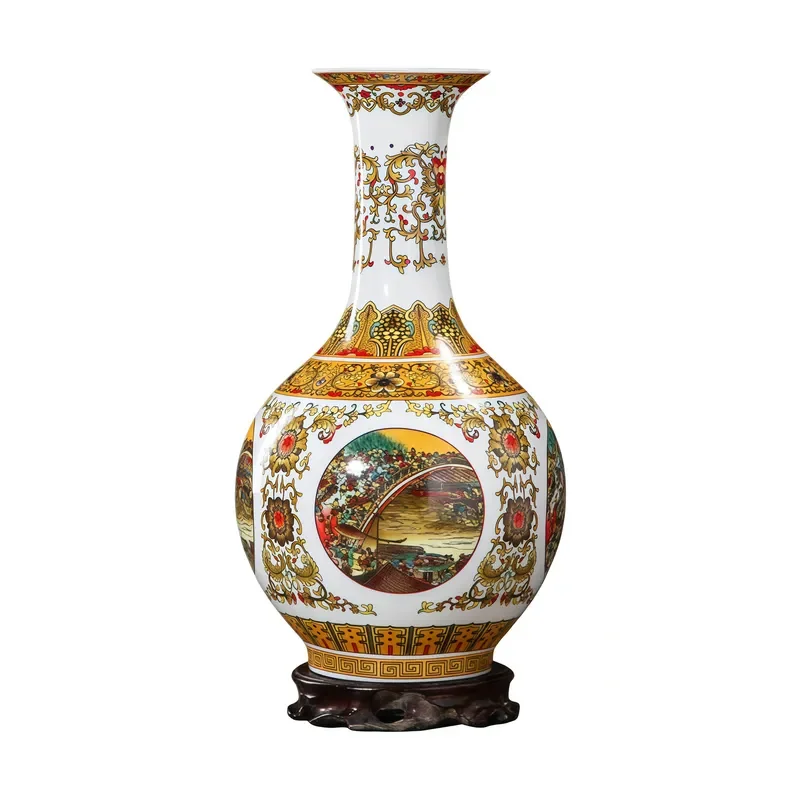 for Company Anniversary Commemorative Prize Jingdezhen Ceramic Vase Antique Enamel Color Window Qingming Shanghe Picture