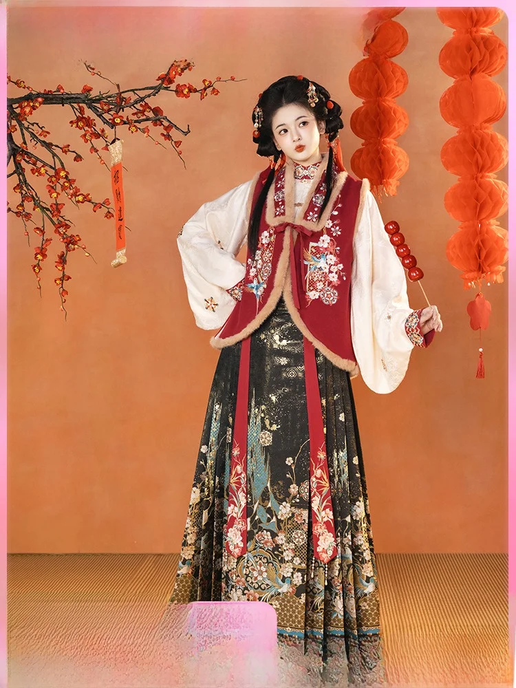 

Женская зимняя одежда Revisited Han Tang Qing с вертикальным воротником и вышивкой Jaet Ming Dynas Sle Юбка Hanfu