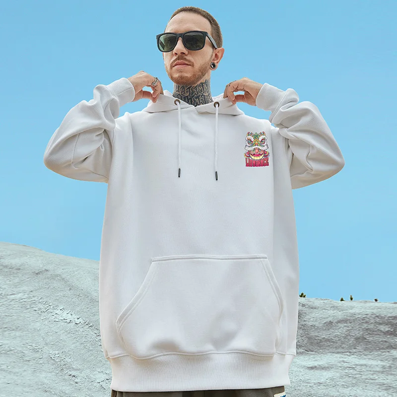 Abfer Winter Hoodie Cartoon Lion Print Fleece Hoodies Sweatshirts Streetwear Men Hip Hop Hoodie Casual Pullover Hooded Male Tops