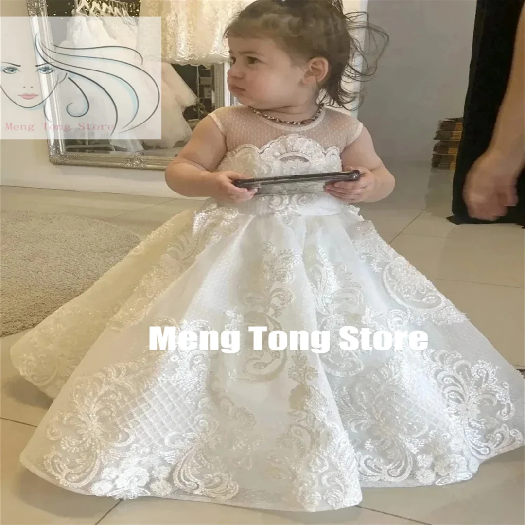 Gaun Gadis Bunga Renda Pernikahan Kustom untuk Gaun Pesta Ulang Tahun Anak Komuni Pertama Putri Applique