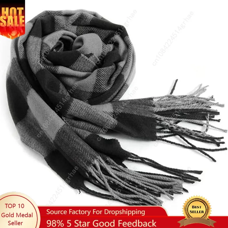 

Men's Scarves Classic Arrival Winter Plaid Scarf Tassel Edge Soft Warm Scarf