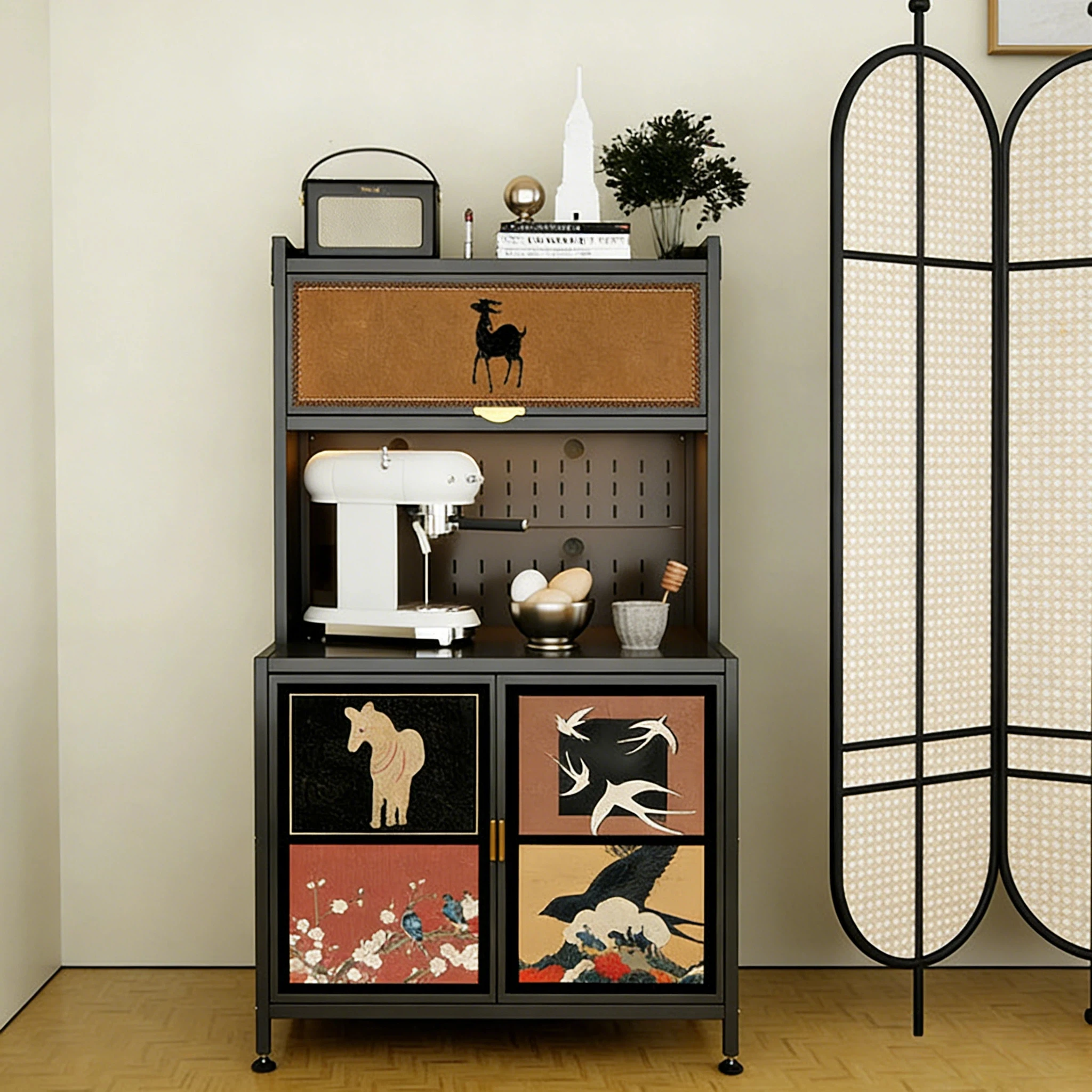 Customizable Printed Door Cold Rolled Steel Kitchen Storage Cabinet Freestanding Pegboard Adjustable Shelves Wholesale Organizer