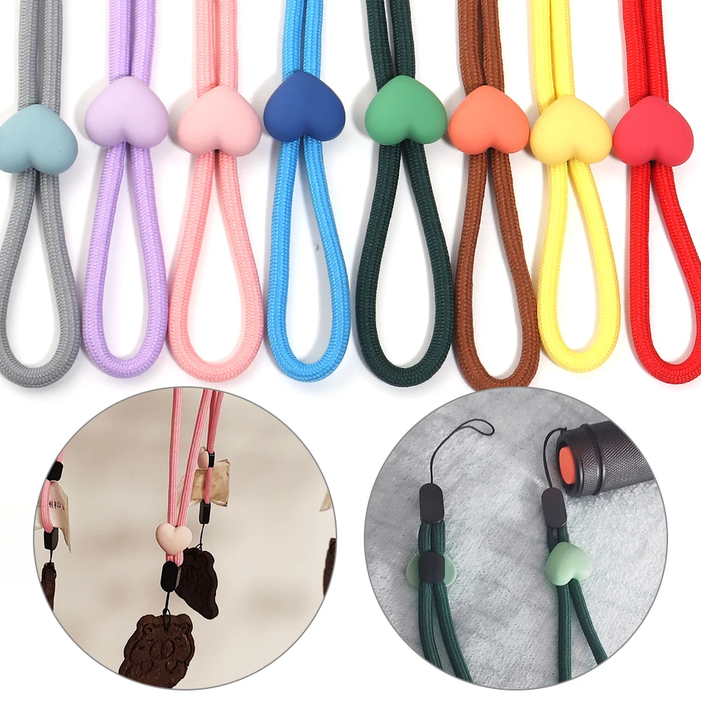 2 Stück Einfarbige Kurze Herzförmige Hängeschnur Verstellbares Handy-Lanyard Anti-Verlust-Handgelenkschlaufe Schlüsselanhänger Taschenzubehör – Detail 2