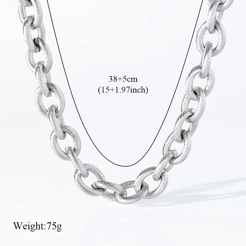 EILIECK 316L Stainless Steel Silver Color Thick Link Chain Necklace Bracelet Set For Women Men New Trendy Metal Jewelry Bijoux