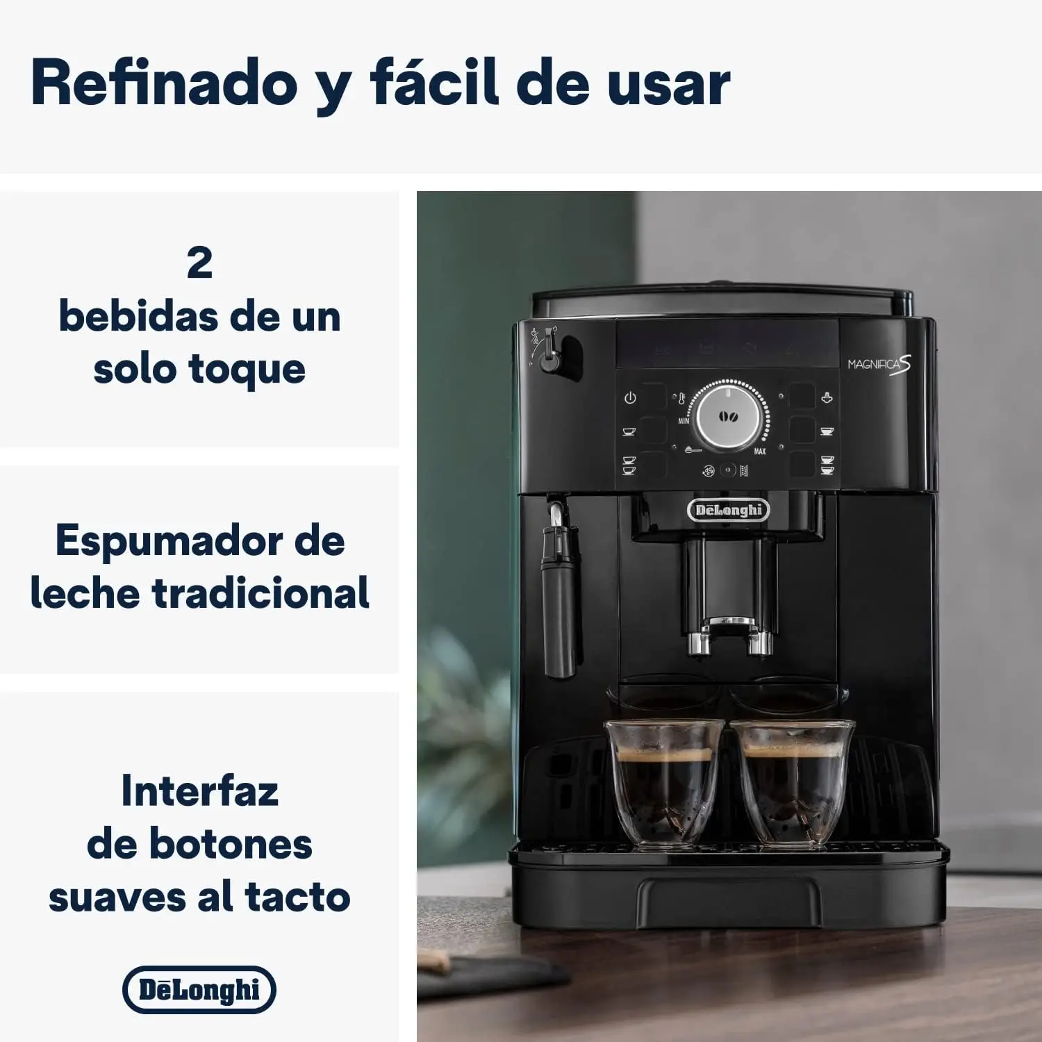 Cafetera Superautomática con Boquilla para Leche, Cafetera Espresso,Grano a la Taza con 2 Recetas One-Touch,1450W, Negro