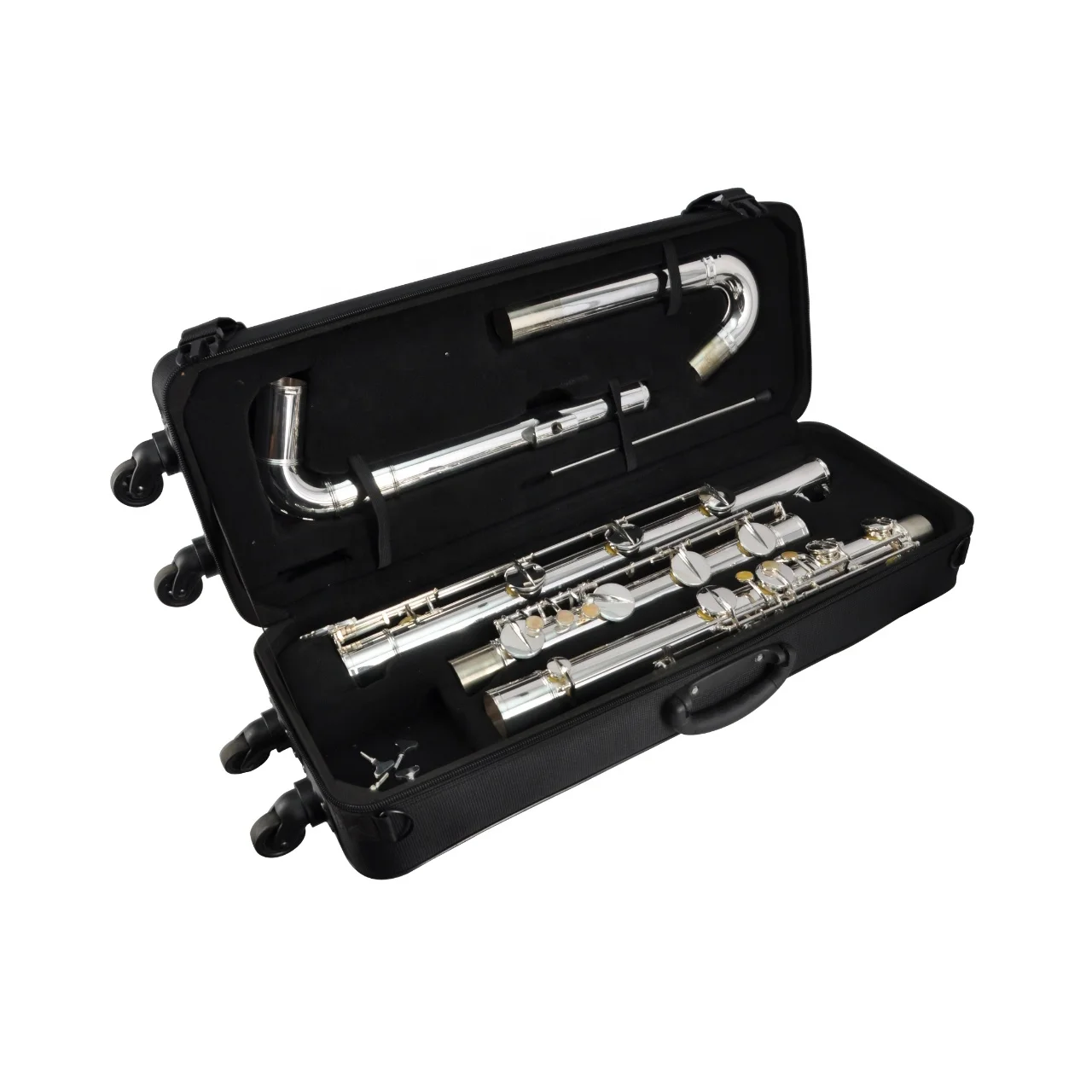 Premium C Contrabass Flute, Silver-Plated 16 Covered Hole Keys Woodwind Instrument Model JFL-750S for Professional Flute Choir
