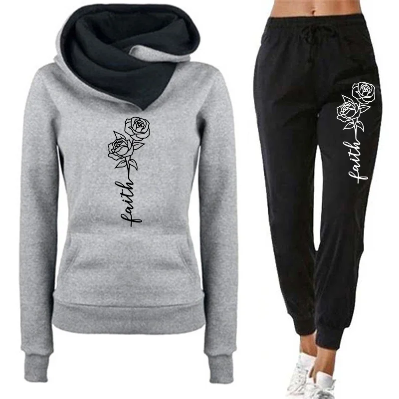 Casual Women's Hoodie Tracksuit Print Sweatshirts Outdoors Sports Jogging Clothes Autumn Winter Fashion Street Single Tops Pants