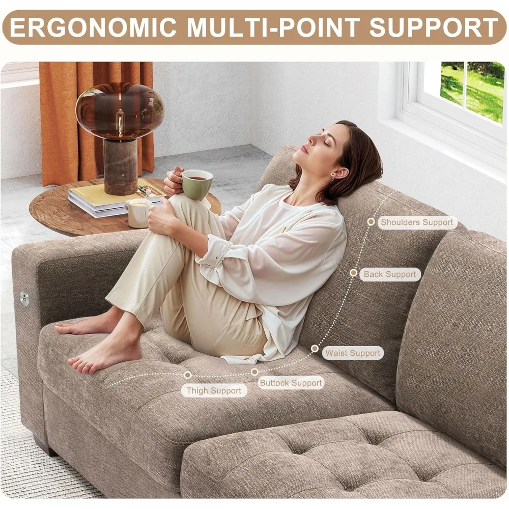 أريكة حديثة مقاس 89 بوصة لغرفة المعيشة، أريكة شانيل 3 مقاعد مع وسائد سميكة، منفذ USB/Type-C، غطاء قابل للإزالة #5