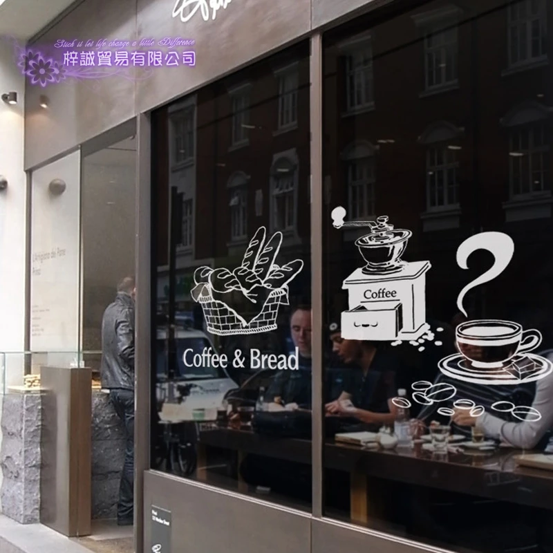 Coffee Shop Glass Sticker Bean Milk tea Wall Decal Cafe Cup Poster Vinyl Art Wall Decor Mural Decoration Bread Coffee Break