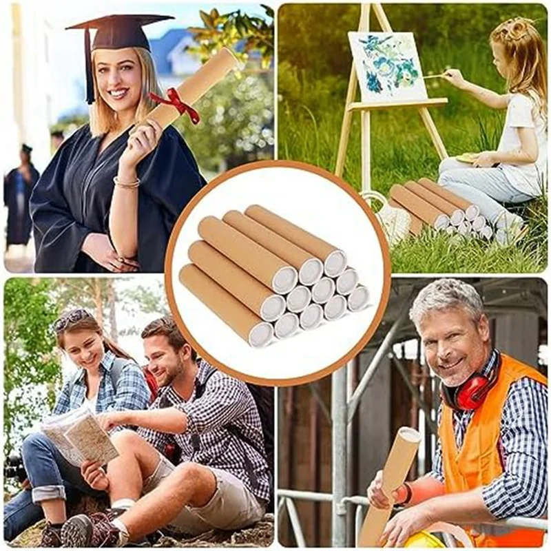 AF91-12PCS Mailing Tubes 2X12 Inch Cardboard Mailers Tube Poster Tube With Caps For Packaging Posters For Mailing
