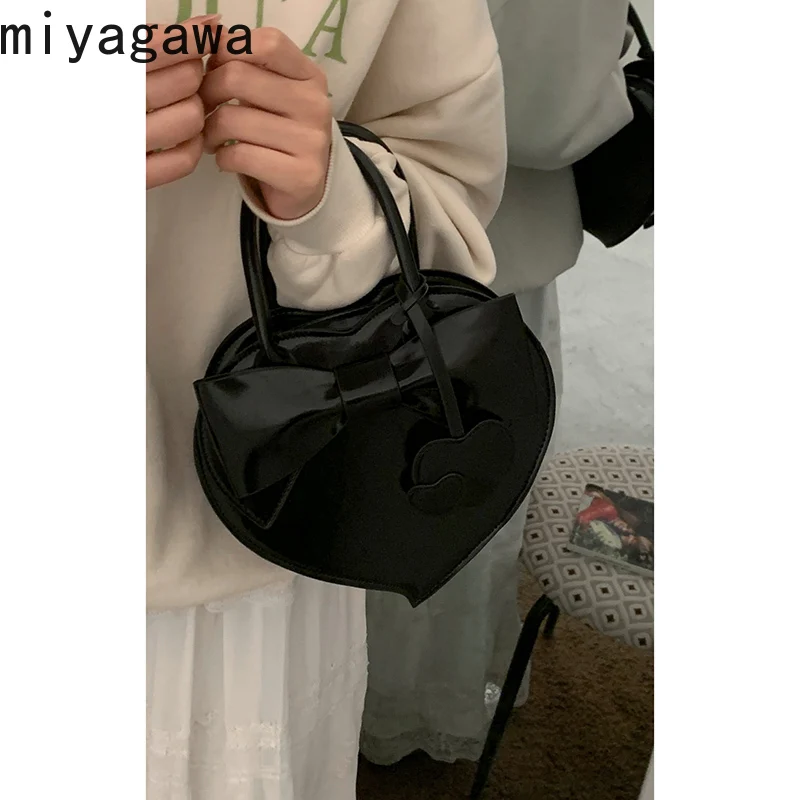 

Корейская сумка Miyagawa для женщин, новинка 2025, модная сумка с милым бантом и персиковым сердечком, универсальные сумки через плечо