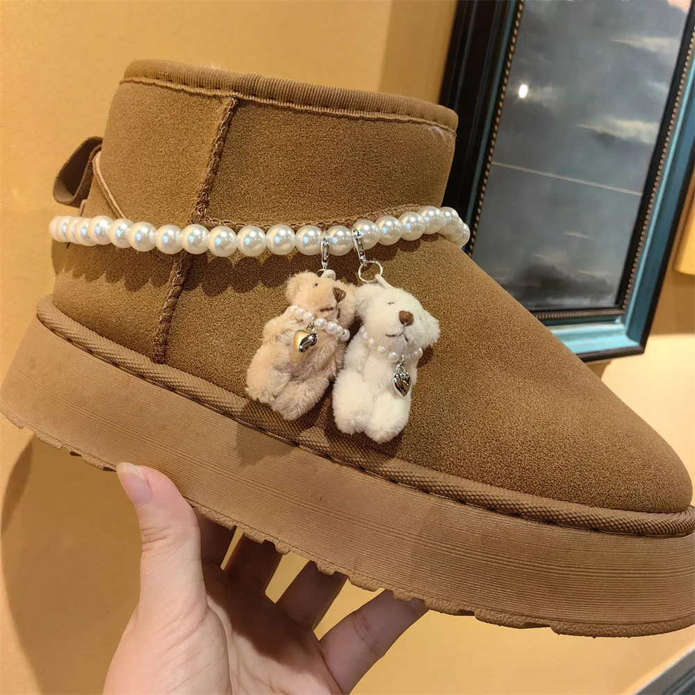 2024 NEW Ballet Style Snow Boots Decorative Shoe Chain Shoe Charm Pendant Korean Pearls Bears Boots Decoration Bow Accessories