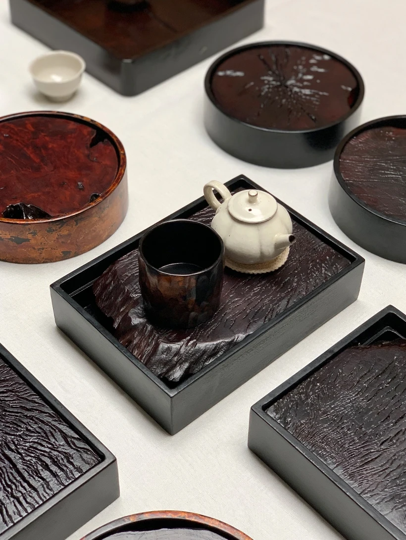 Bandeja de Té de Madera Vernis Lacada Hecha a Mano, Grande, con Almacenamiento de Agua, Mesa de Té de Alta Gama, Plato de Té Impermeable de Madera de Pera