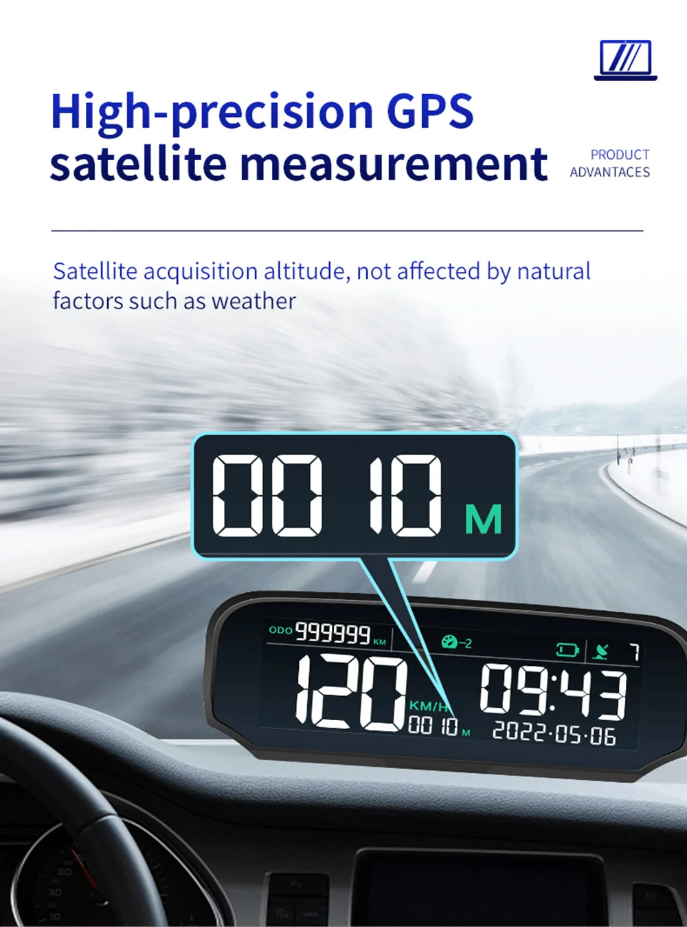 Head-Up-Display Neues Auto-Messgerät X100 Solar Drehzahlmesser mit Höhen- und Geschwindigkeitsalarm Windschutzscheiben-Projektor GPS Multifunktion X98 – Detail 7