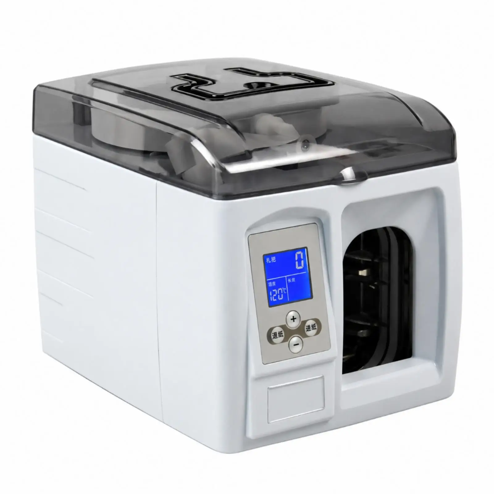 Plastic Money Strapping Device for Bank Deposit Prep with Visible Bundle Area and Fully Automatic Cycle
