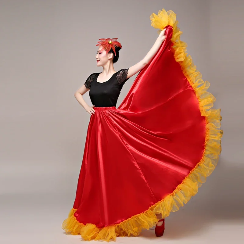 Saia de dança feminina com abertura de 360/540/720 graus, saia cigana espanhola de flamenco, saia grande de dança de balanço, fantasia de performance de palco