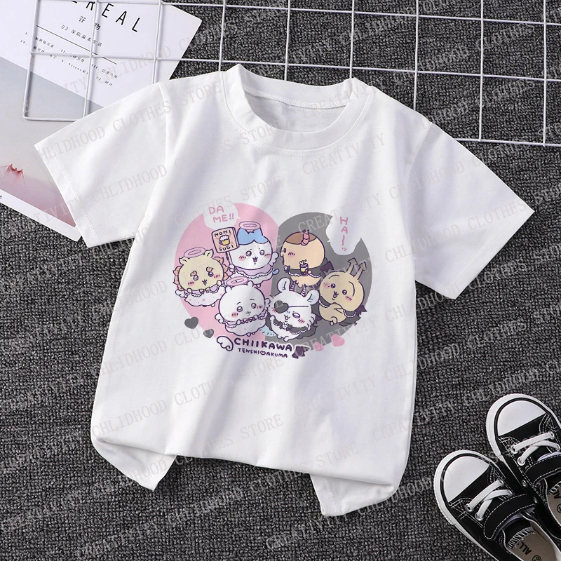 Chiikawa Children T-shirt Kawaii Usagi Hachiware T Shirt Cartoon Anime Tee Shirts Kid Boys Girls Casual Clothes Short Sleeve Top