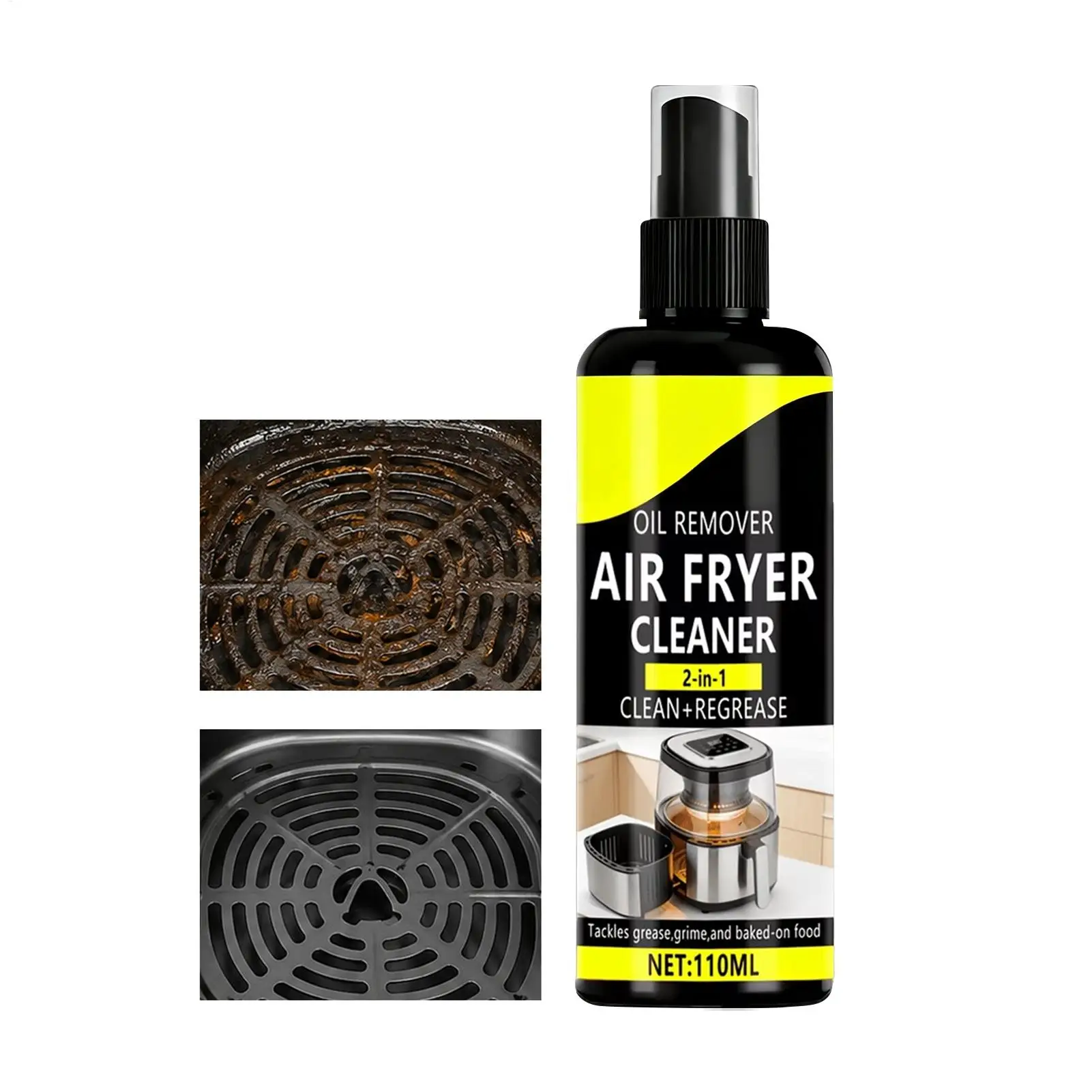 Air Fryer Cleaner 110ml Heavy Duty Degreaser Kitchen Oil Remover Fast Acting Spray for Oven Microwave Stove Top Grill Home Use