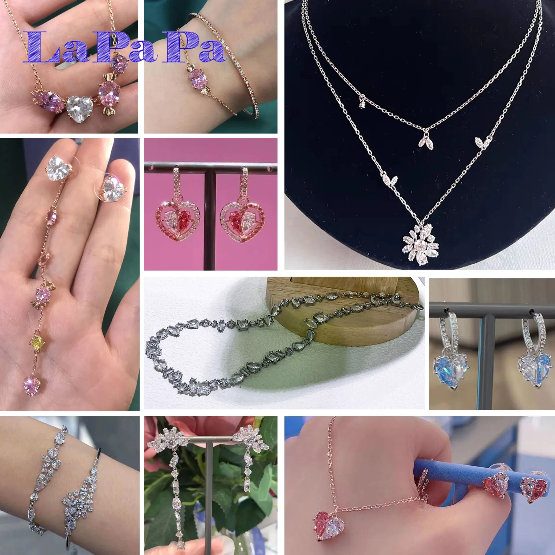 

2025 Luxury White Crystal Fine Jewelry Set Fashion Charm for Women Pink Candy Necklace Earrings Bracelet Ring Romantic Gift