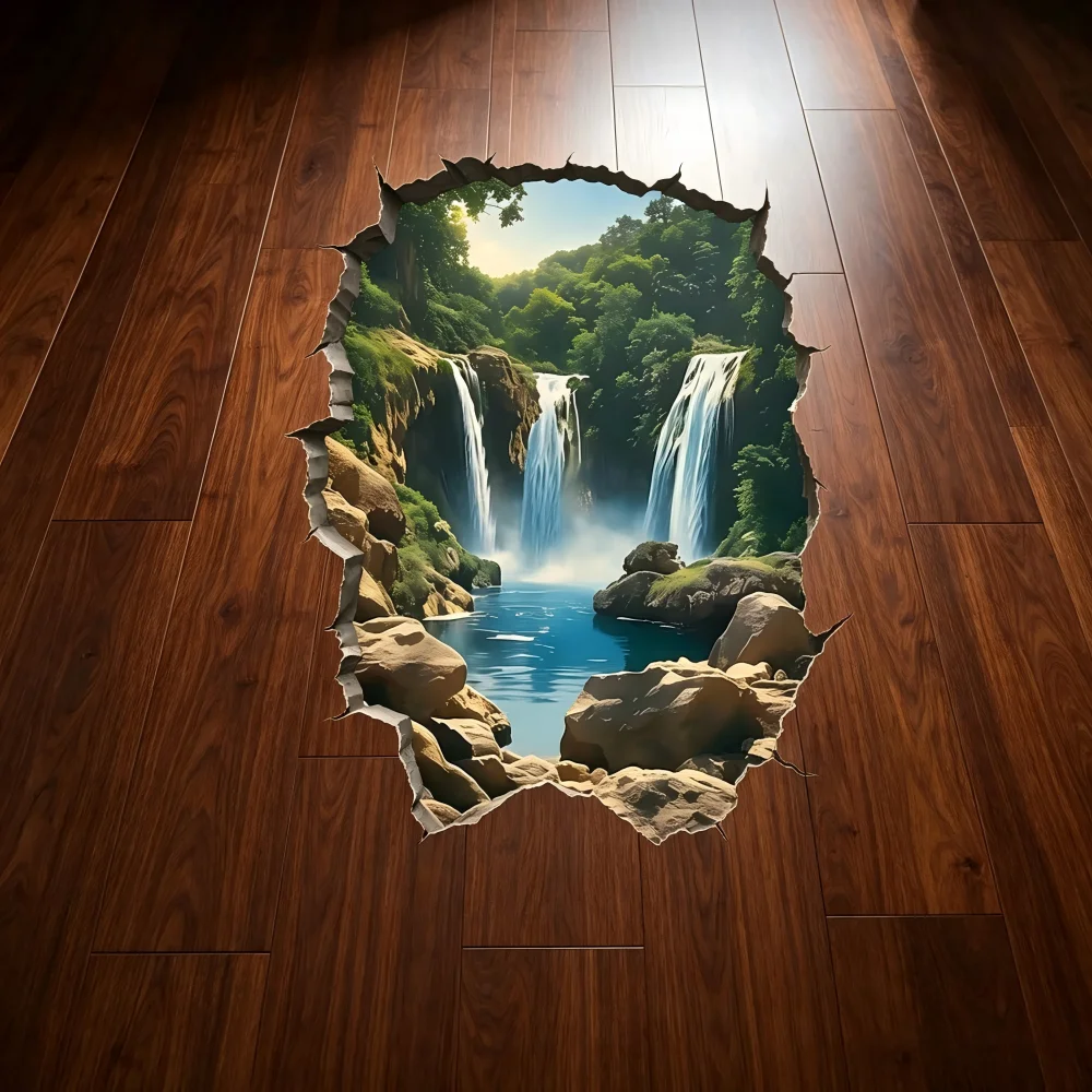 1 landscape painting floor sticker - shattered decorative design, realistic style art home decoration