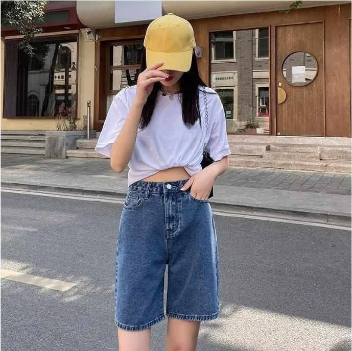 High Waisted Jeans Shorts Women 2026 Vintage Shorts Denim Loose Female Short Straight Jeans Shorts For Women Summer