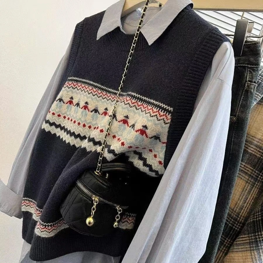 Faionable ronde Ne Svel wollen vest dames lente herfst nieuwe Sle Koreaanse versie geborduurde Jaet Top