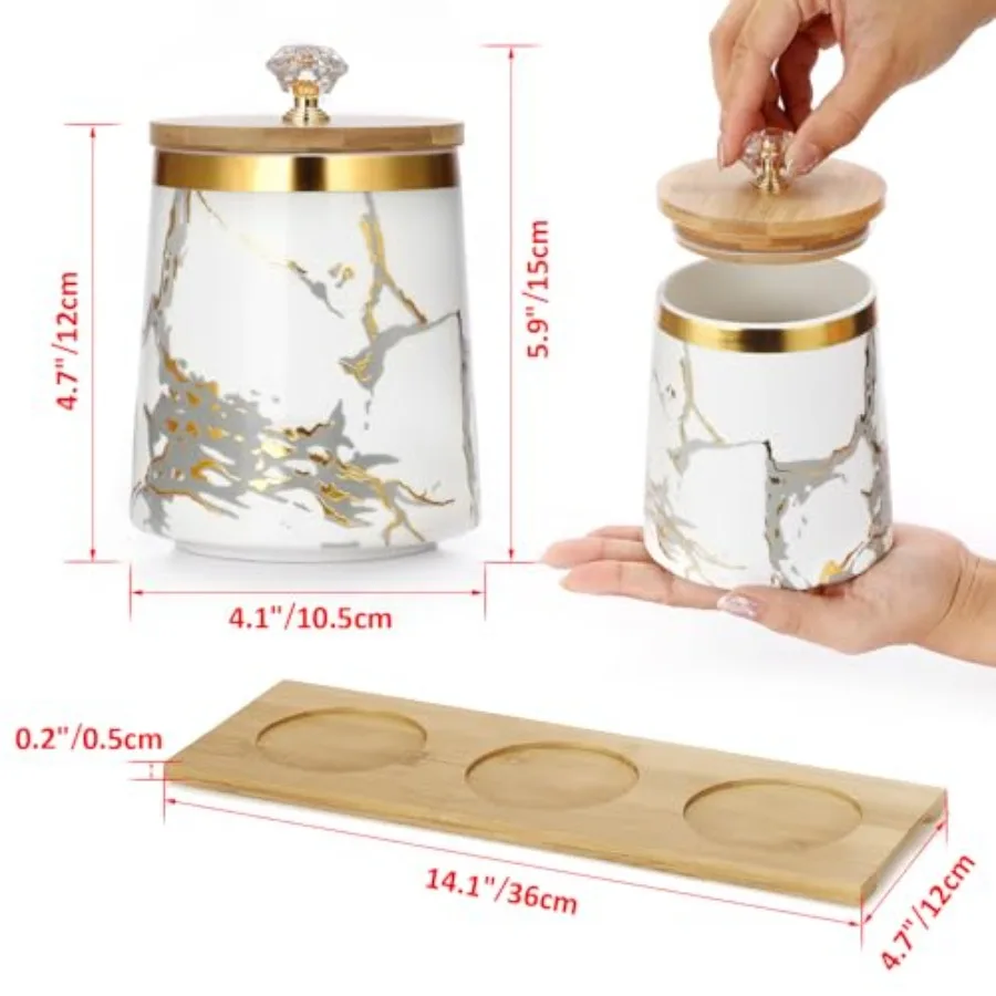 Set of 3 Canisters Set for Sugar Coffee Tea with Airtight Lid Ceramic Storage Containers Sets White Storage Pots with Tray Stor - view 2
