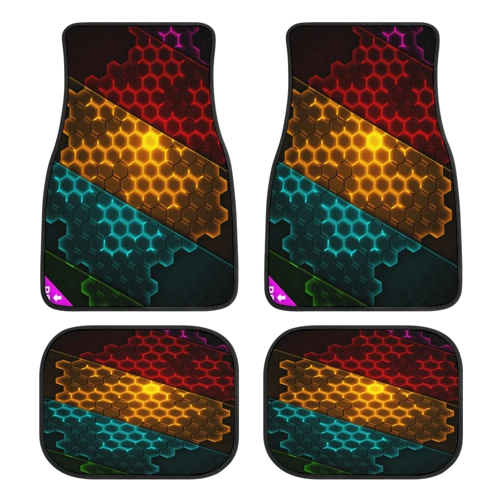 Honeycomb Hexagon Printed Car Floor Mats Upholstery Accessories Rubber Fits Most Cars Custom Pattern Foot Mats