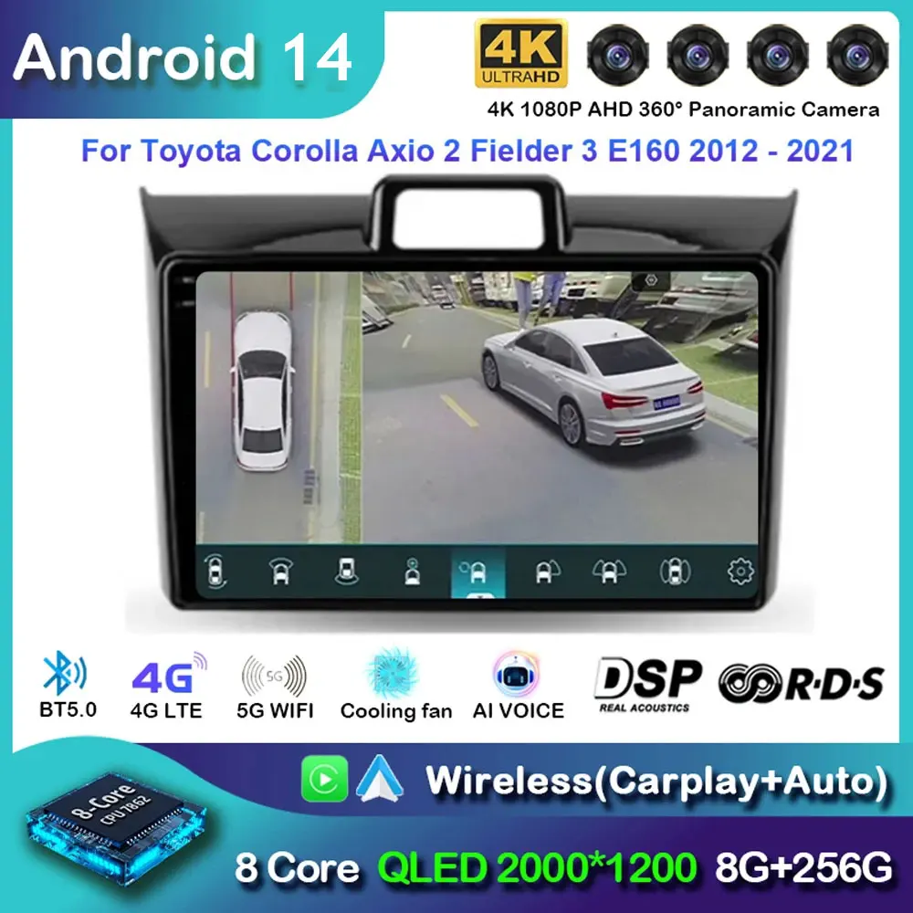 

Android 14 для Toyota Corolla Axio 2 Fielder 3 E160 2012 - 2021 Автомагнитола стерео головное устройство мультимедийный плеер GPS Навигация BT