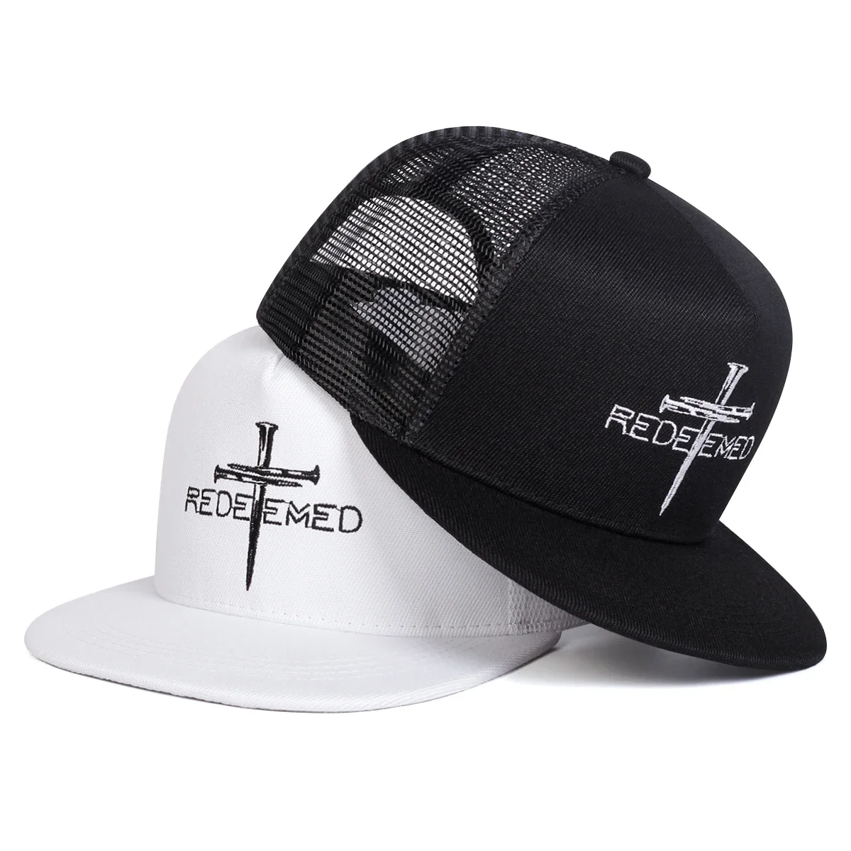 Unisex REDEEMED Cross Embroidery Hip-hop Net Hats Spring Summer Outdoor Adjustable Casual Baseball Caps Sunscreen Hat Sports Cap