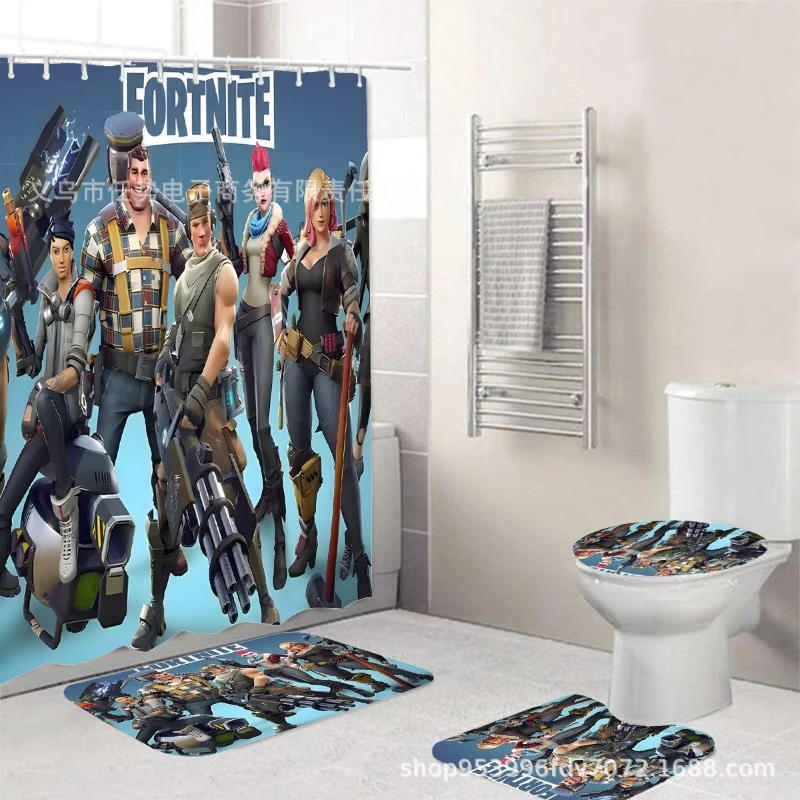 

4 шт. Fortnite домашний набор принадлежностей для ванной комнаты аниме мультфильм нескользящий коврик для туалета напольный коврик занавеска для душа 3D принт водонепроницаемый подарок