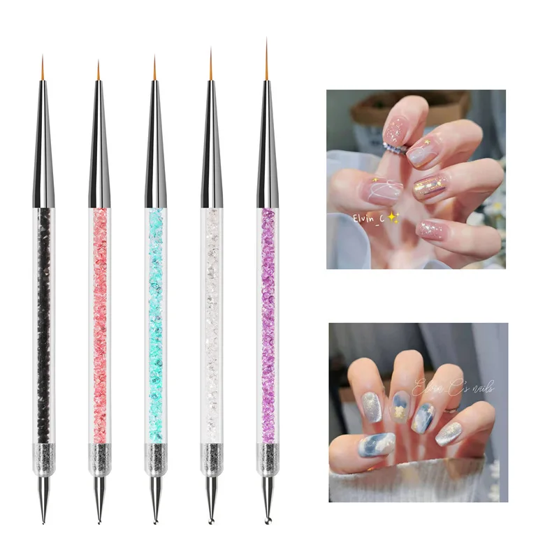 5 uds pincel delineador de rayas pincel de uñas pluma de pintura de uñas herramienta de punteado accesorios de Arte de uñas recogedor de diamantes de imitación herramientas de dibujo