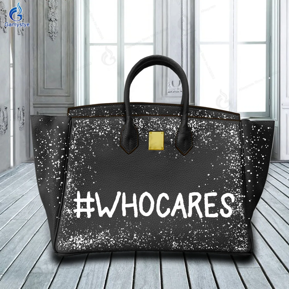 

Graffiti Artisc Printed WORD WHOCARES Bags 100% Real Cowhide Leather Women'S Fashion Bags Luxury Designer Brands Messenger Bag