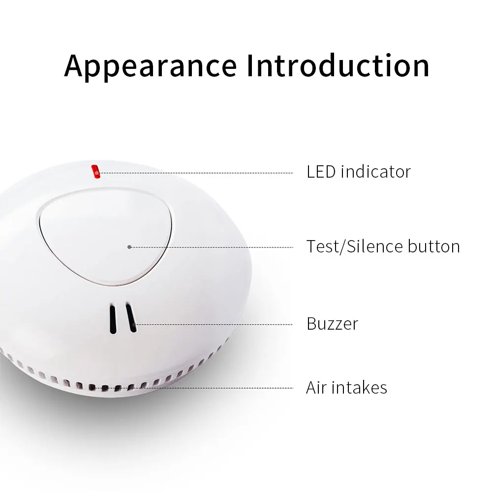 10-Year Battery Life Smoke Detector Fire Alarm Smart Home Security Protection Sensor 85db High Decibel With EN14604 Certified