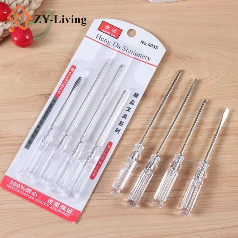 4Pcs/set Transparent Blue Handle Screwdriver Slotted Cross Manual Screw Driver Household Maintenance Repair Hand Tool Kit