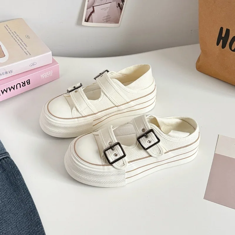 

Women's Mary Jane Platform Canvas Sneakers Buckle Strap 2026 Summer Casual Breathable Slip-on Thick Sole Shoes
