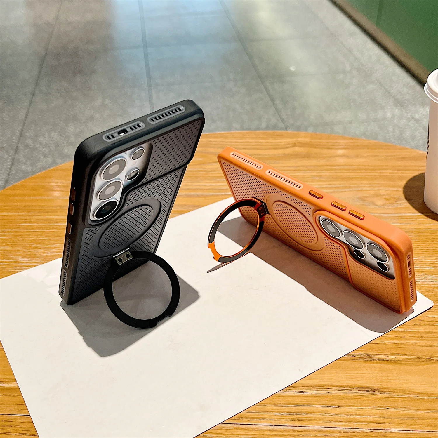 Luxury Heat Dissipation Cooling Mesh Hole Phone Case for Samsung S24 S25 S26 Ultra For Magsafe Magnetic Stand Holder Armor Cover view 3