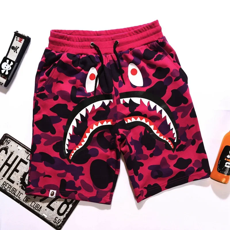 Japanese Style Shark Mouth Camouflage Large Size Straight Leg Shorts Youth Waist Five Parts Pants Summer Unisex Short Pants