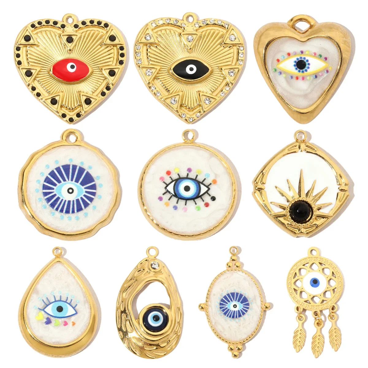 3pcs/Lot French Enamel Evil Eye Stainless Steel Diy Charms Women Natural Stone Love Necklace Pendant Dream Catcher Jewelry