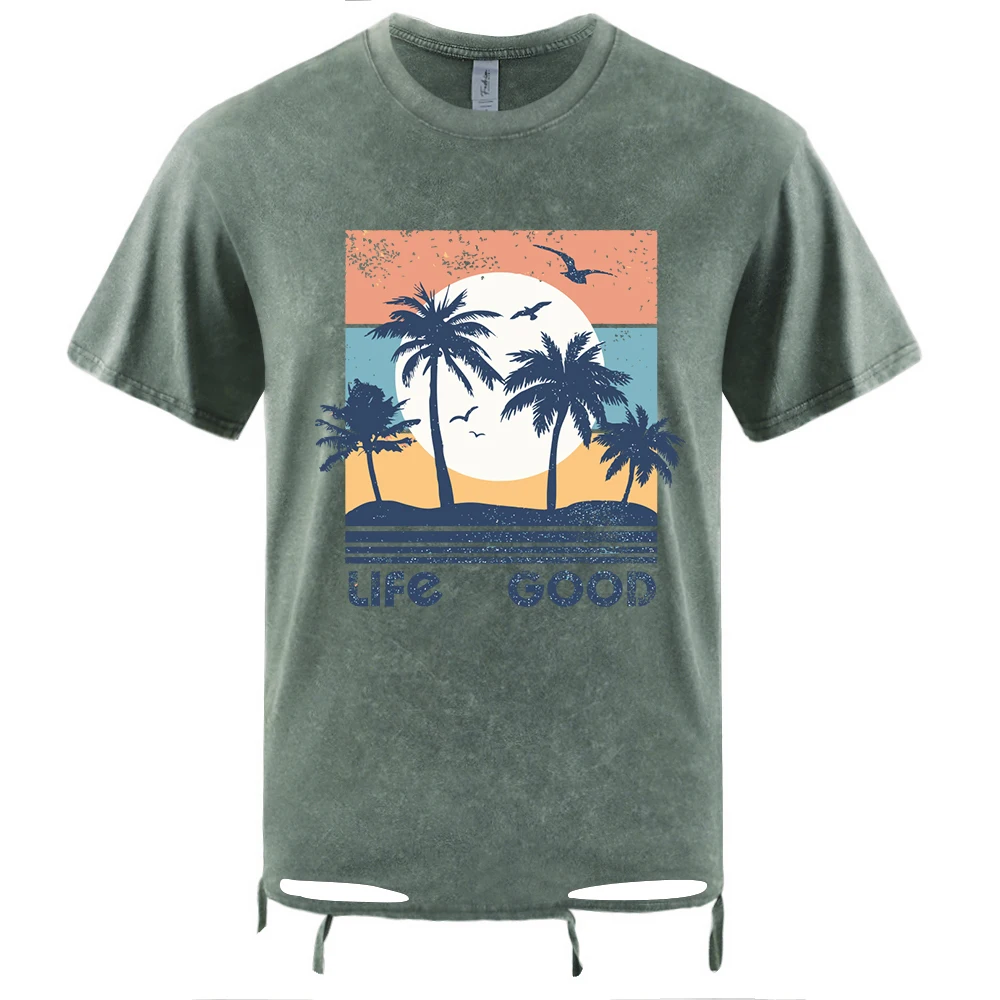 

Футболка с потертыми отверстиями Life Like Good, мужская спортивная хлопковая дышащая футболка, модная повседневная свободная мужская одежда с короткими рукавами