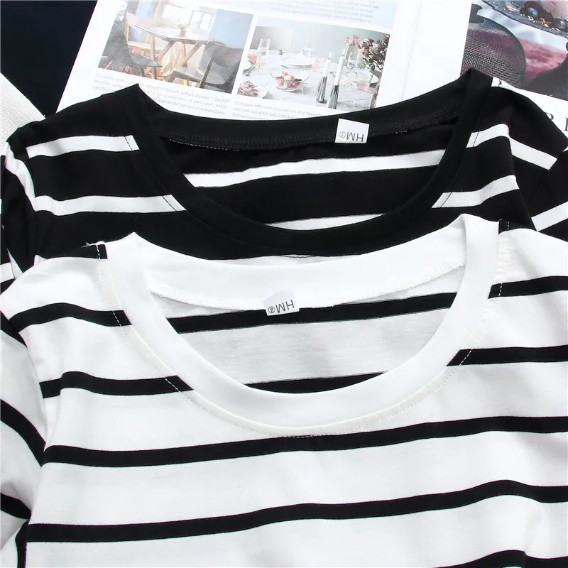 1PC Spring and Autumn Winter Black Striped Top with Foreign Style Ins Bottom Shirt Women Long Sleeve T-shirt