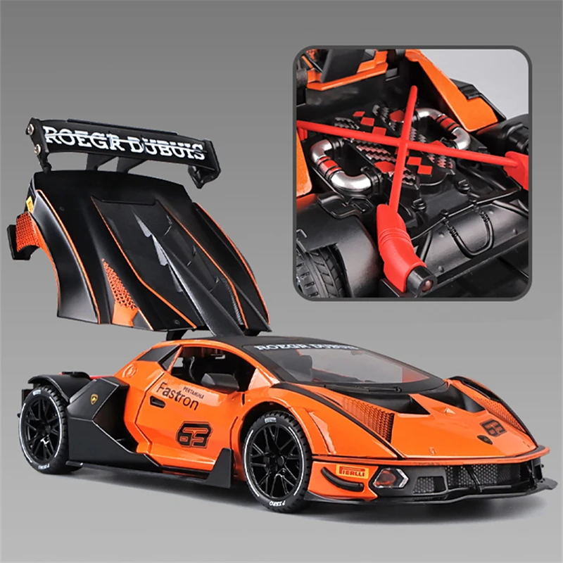 Lambos-modelo de coche deportivo de aleación SCV12 1:24, vehículo de juguete y troquelado, simulación de sonido y luz, juguetes de colección,