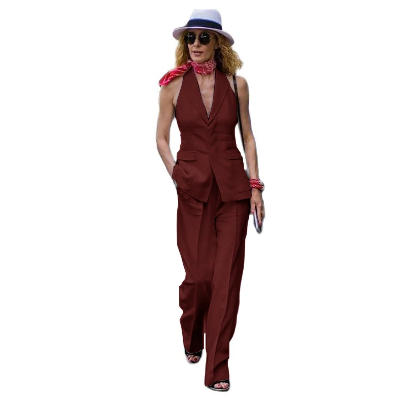 Summer White Women\'s 2 Piece Suit Vest Pants Set Professional Women Workwear Slim Waistcoat for Female