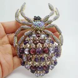 Classic Spider Large Brooch Luxury Purple Rhinestone Crystal Animal Large Brooch Pendant Brooch Dress Accessories for Women