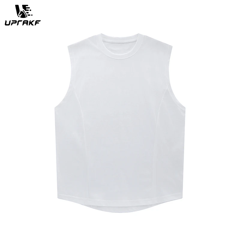 

UPRAKF Tank Top Sleeveless Round Neck Black White Pure Cotton T Shirt Loose Basketball Breathable Tees