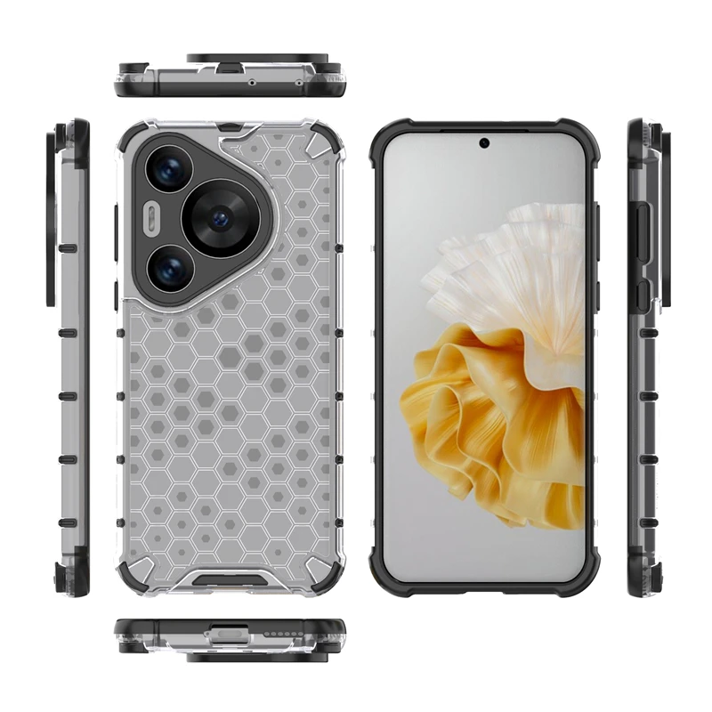 Shockproof Case For Huawei Pura 70 Pro Honeycomb Armor Transparent Case For Huawei Pura 70 Pro Case Cover For Huawei Pura 70 Pro