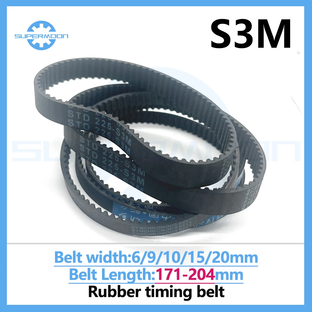 

S3M Timing Synchronous Belt length 171 174 177 180 183 186 189 192 195 198 201 204mm Width 6-20mm Rubber Closed-Loop Drive Belt